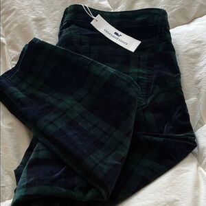 Vineyard Vines Women's Green and Blue Plaid Skinny Pants